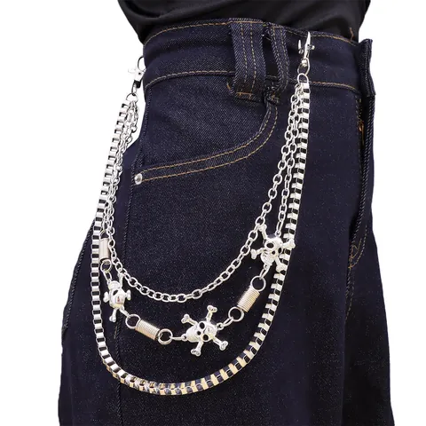 Cadena de Pantalón de Metal Multicapa Punk Con Colgantes de Calavera Plateado Cadena de Cintura Hip Hop para Jeans Hombre Mujer Joyería