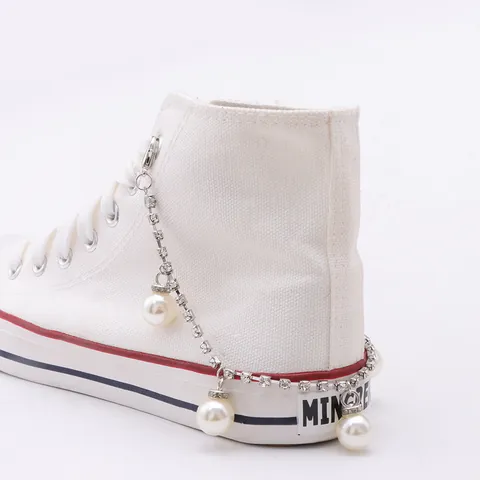 Sparkling Rhinestone Artificial Pearl Shoe Chain Decoration Alloy Metal Boot Charm Accessories For Martin Boots Canvas Shoes Women Fashion Jewelry