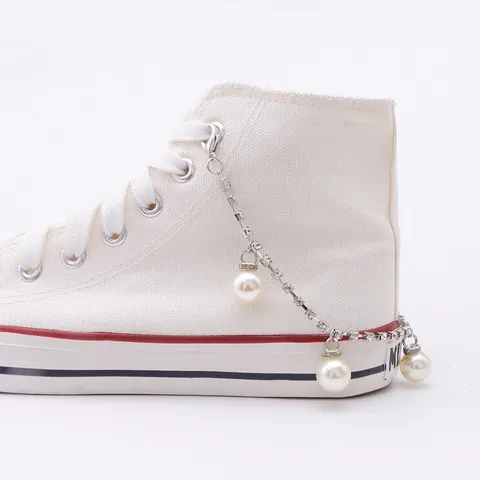 Sparkling Rhinestone Artificial Pearl Shoe Chain Decoration Alloy Metal Boot Charm Accessories For Martin Boots Canvas Shoes Women Fashion Jewelry