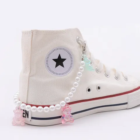 Faux Artificial Pearl Bear Pendant Shoe Chain Colorful Resin Bear Beaded Decoration For Clogs Canvas Shoes Women Kids Shoe Accessories