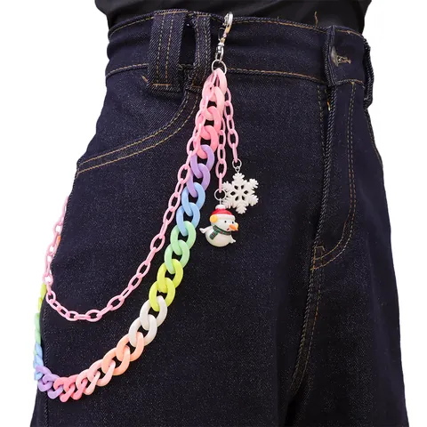 Cadena para Pantalones de Acrílico Multicapa Color Caramelo Con Dijes de Muñeco de Nieve Copo de Nieve Navidad para Mujer