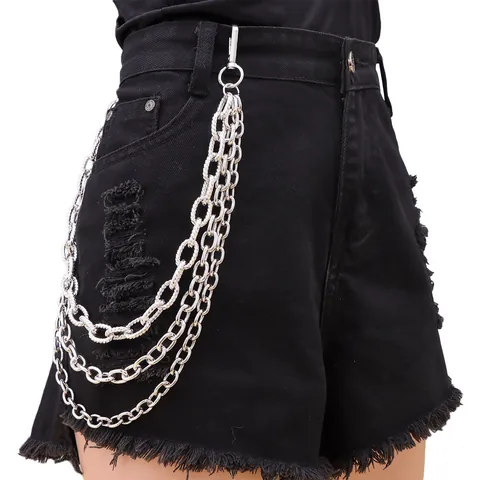 Catena per Pantaloni in Metallo Multistrato Punk per Uomo Donna Argento Gotico Hip Hop Rock Accessorio per Cintura Jeans Gioielli