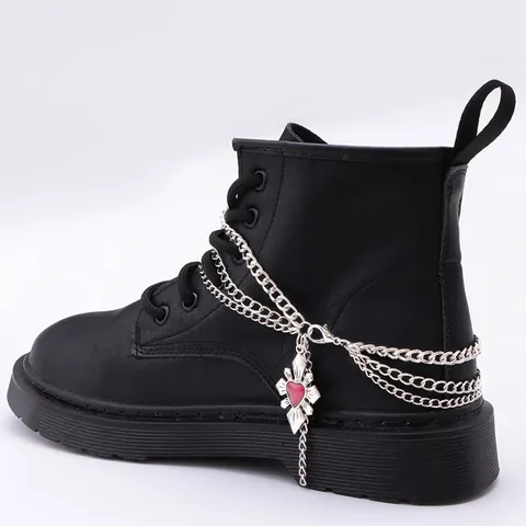 Chaîne de Chaussure en Alliage Multicouche Punk pour Bottes Martin Pendentif Croix Cœur Argent Strass Décoration Hip Hop Bijoux Gothiques