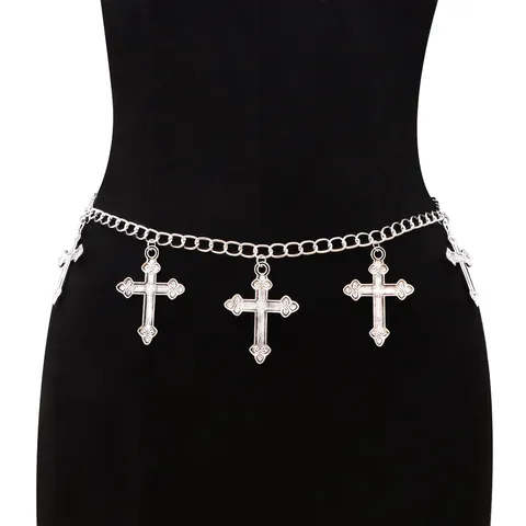 Catena da Vita con Pendente a Croce in Lega Vintage Hip Hop Punk Metallo Body Chain per Uomo Donna Cintura Regolabile