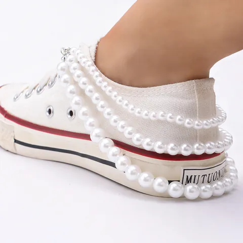 Multilayer Artificial Pearl Stainless Steel Chain Shoe Accessories Removable Fashion Shoe Decoration Jewelry For Women