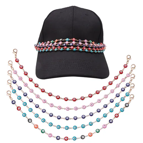 Fashion Evil Eye Hat Chain Decoration Multi Color Alloy Beaded Metal Chain For Baseball Cap Fedora Hat Accessories DIY Jewelry Chain