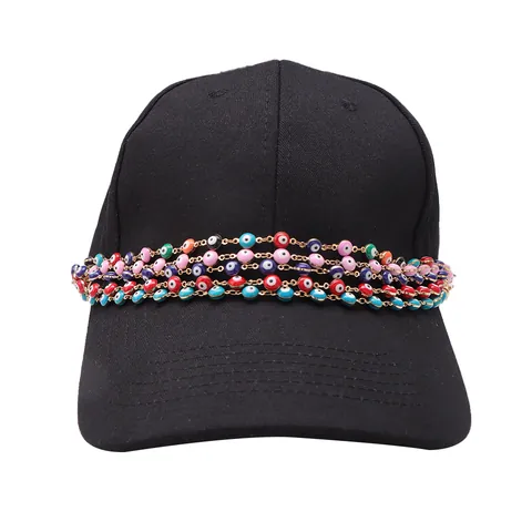 Fashion Evil Eye Hat Chain Decoration Multi Color Alloy Beaded Metal Chain For Baseball Cap Fedora Hat Accessories DIY Jewelry Chain