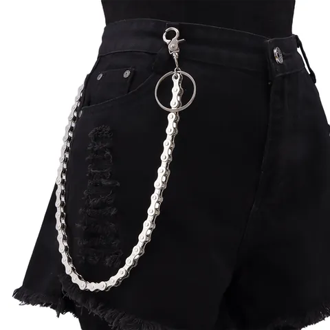 Hip Hop Metal Bicycle Chain Trouser Chain Silver Punk Wallet Chain For Men Women Street Dance Performance Accessory With Lobster Clasp