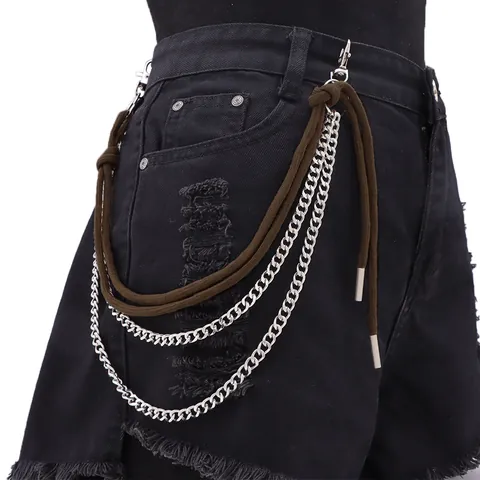 Punk Hip Hop Mehrlagig Metall Hosenkette Mit Geflochtenem Baumwollseil Für Herren Damen Jeans Accessoire Streetwear Schmuck