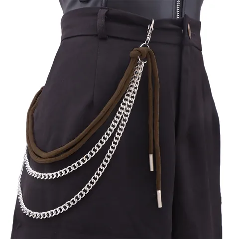 Punk Hip Hop Mehrlagig Metall Hosenkette Mit Geflochtenem Baumwollseil Für Herren Damen Jeans Accessoire Streetwear Schmuck