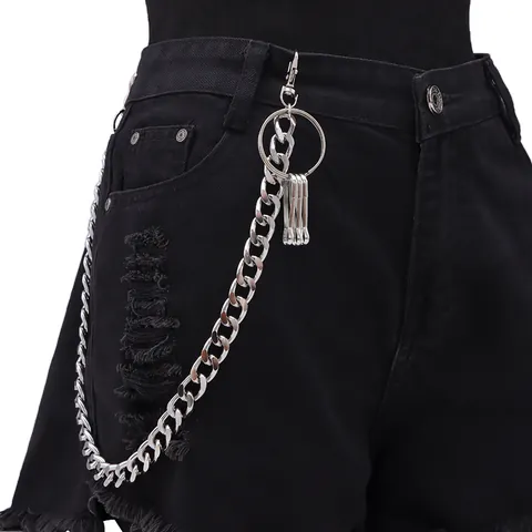 Minimalist Metal Pants Chain Hip Hop Style Waist Link Chain For Men Women Punk Streetwear Accessories With Round Ring And Lobster Clasp