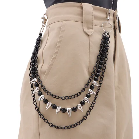 Cadena de Pantalones Punk Hip Hop de Varias Capas Aleación Metal Remache Púa Cuenta Cadena de Cintura Gótica para Hombre Mujer