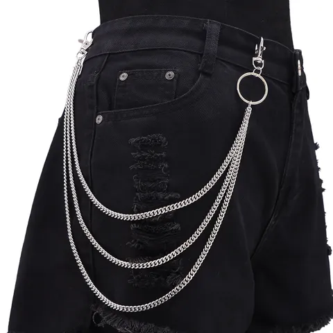 Punk Hip Hop Silber Metall Mehrlagige Taillekette Für Damen Herren Legierung Kreis Ring Hosenkette Streetwear Modeschmuck