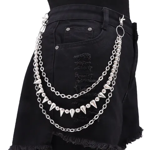 Cadena de Pantalones Punk Hip Hop de Varias Capas Aleación Metal Remache Púa Cuenta Cadena de Cintura Gótica para Hombre Mujer