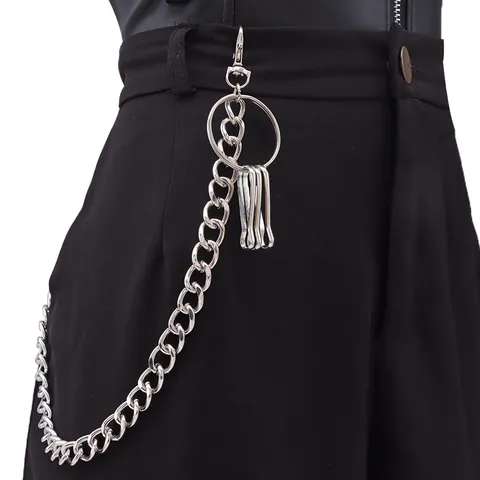 Minimalist Metal Pants Chain Hip Hop Style Waist Link Chain For Men Women Punk Streetwear Accessories With Round Ring And Lobster Clasp