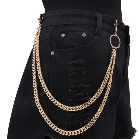 Double Layer Metal Pants Chain Hip Hop Punk Gothic Waist Chain For Jeans Men Women Gold Silver Curb Link Pocket Chain Jewelry