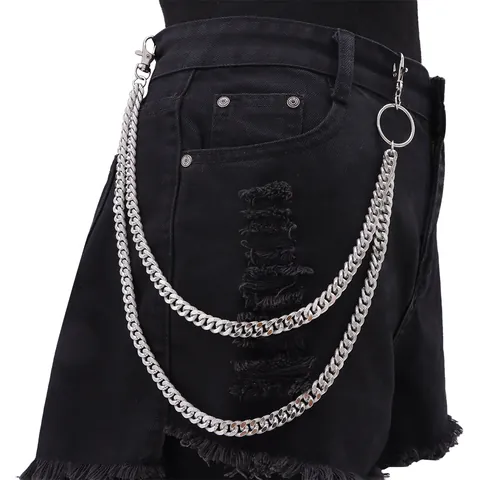 Double Layer Metal Pants Chain Hip Hop Punk Gothic Waist Chain For Jeans Men Women Gold Silver Curb Link Pocket Chain Jewelry