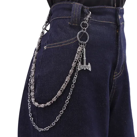 Nordisch Wikinger Kampfaxt Anhänger Zweilagige Metall Hosenkette Punk Gothic Taille Brieftasche Kette Für Herren Schwerer Schmuck