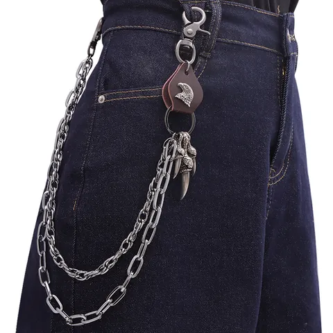 Herren Punk Hip Hop Doppelschicht Metall Hosenkette Mit Adlerkopf Lederpatch Adlerkrallen Anhänger Jeans Vintage Taillenkette