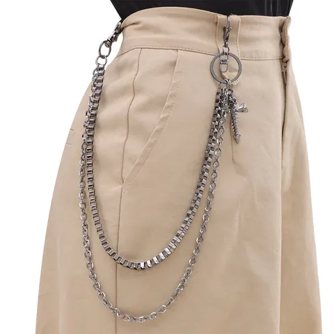Punk Metal Multilayer Pants Chain With Goth Cross Skull Pendant Streetwear Hip Hop Jeans Accessory Jewelry For Men Women