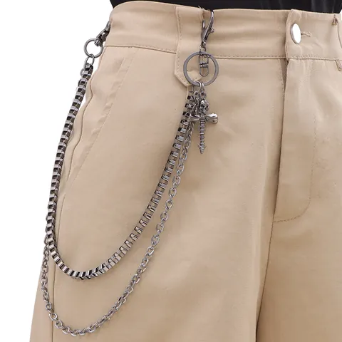 Punk Metal Multilayer Pants Chain With Goth Cross Skull Pendant Streetwear Hip Hop Jeans Accessory Jewelry For Men Women