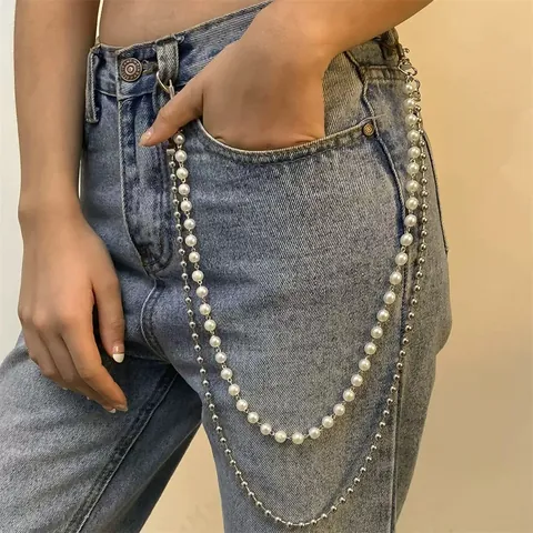 Fashion Double Layer Faux Pearl Waist Chain Silver Metal Bead Pants Chain Belt For Women Jeans Skirt Decoration Jewelry