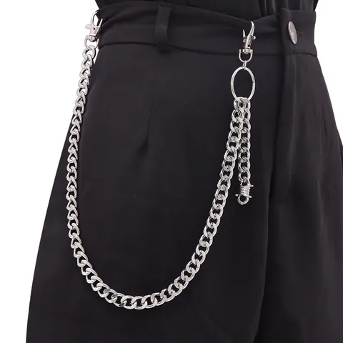 Hip Hop Silber Metall Grobe Hosenkette Minimalistischer Stacheldraht Anhänger Tallienkette Punk Streetwear Accessoire Für Damen Herren