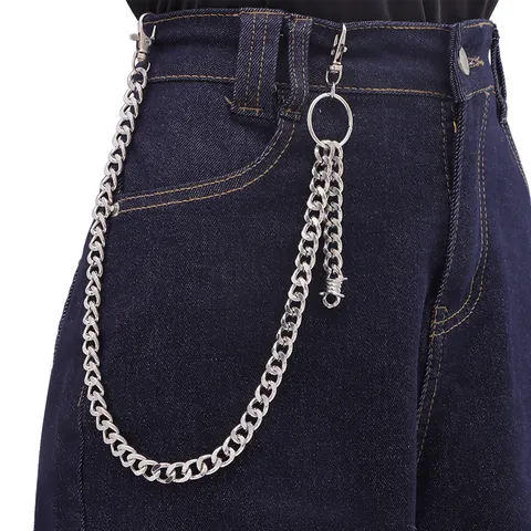 Hip Hop Silber Metall Grobe Hosenkette Minimalistischer Stacheldraht Anhänger Tallienkette Punk Streetwear Accessoire Für Damen Herren