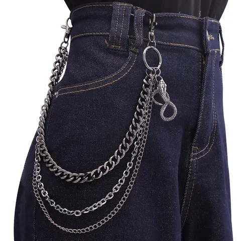 Punk 3 Lagen Metall Pant Chain Mit Schlangenkopf Anhänger Für Damen Herren Hip Hop Streetwear Gun Black Gothic Taille Gürtelkette