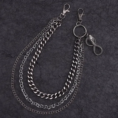 Punk 3 Lagen Metall Pant Chain Mit Schlangenkopf Anhänger Für Damen Herren Hip Hop Streetwear Gun Black Gothic Taille Gürtelkette