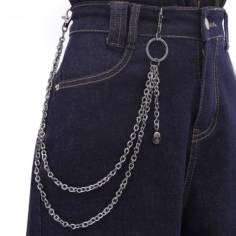 Cadena de Cintura de Metal Vintage Punk de Doble Capa Cadena de Pantalones Con Colgante de Calavera para Hombre Mujer Hip Hop Streetwear Joyería Accesorios