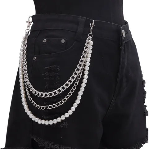 Cintura a Catena da Girovita Multistrato in Metallo Retro Occidentale Con Perla Artificiale Punk Hip-hop Gioielli Accessori Pantaloni