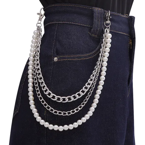 Cintura a Catena da Girovita Multistrato in Metallo Retro Occidentale Con Perla Artificiale Punk Hip-hop Gioielli Accessori Pantaloni
