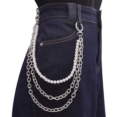 Catena per Pantaloni Multistrato in Metallo Con Künstliche Perle Sintetiche Hip Hop Unisex Accessorio per Cintura Denim Street Dance Catena da Vita