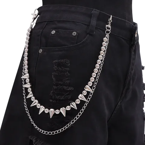 Catena per Pantaloni con Borchie a Più Strati Punk Catena da Vita in Metallo Argento per Uomo Donna Hip Hop Rock Streetwear