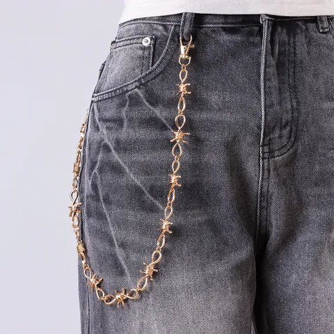 Catena da Vita Hip Hop Punk in Filo Spinato Oro Argento Lega Catena per Pantaloni per Uomo Donna Gioielli Streetwear Gotici
