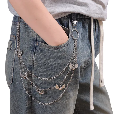 Multi-layer Zinc Alloy Pants Chain With Heart Wing Pendants Punk Streetwear Waist Chain For Women Men Jeans Jewelry