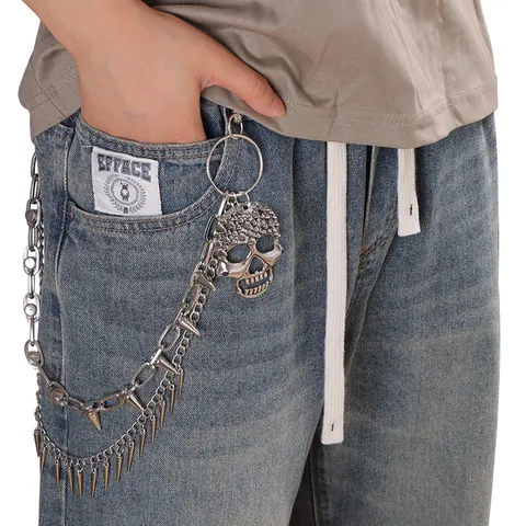 Punk Gothic Doppellagige Metall Hosenkette Totenkopf Strass Anhänger Zinklegierung Hip Hop Streetwear Mode Hüftkette