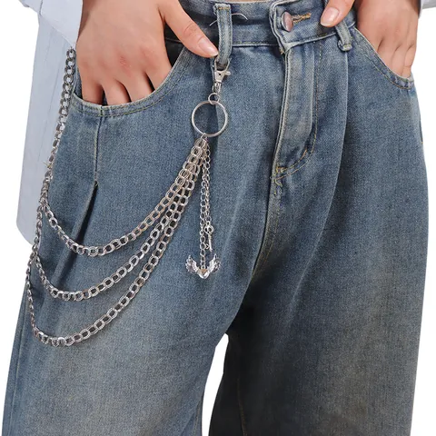 Cadena de Pantalón Punk Multicapa de Aleación de Zinc Corazón Ala Llave Colgante Cadena de Cintura Hip Hop Streetwear Accesorios Vaqueros