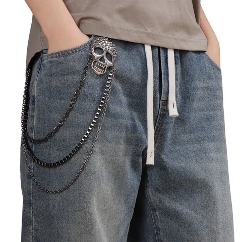 Punk Multi Layer Metal Waist Chain For Men Women Gothic Skull Pendant Spikes Jean Trousers Decoration Wallet Chain