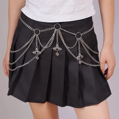 Gothic-Punk Mehrlagige Metall Taillenkette Mit Kreuzanhänger Hohlkreis Körperkette Für Damen Mode Schmuck Zubehör