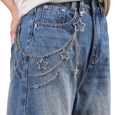 Mehrlagige Stern Hosenkette Aus Zinklegierung Für Herren Damen Hip Hop Punk Hohle Pentagramm Taillenkette Silber Gürtel Accessoire