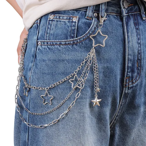 Mehrlagige Stern Hosenkette Aus Zinklegierung Für Herren Damen Hip Hop Punk Hohle Pentagramm Taillenkette Silber Gürtel Accessoire
