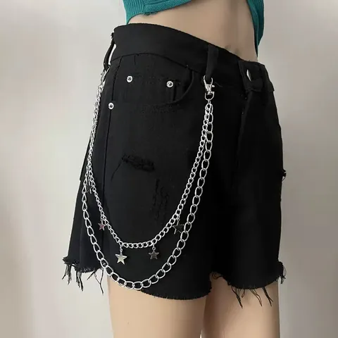 Punk Hip Hop Διπλή Στρώση Μεταλλική Αλυσίδα Παντελονιού Με Αστέρια Για Τζιν Ασημί Κράμα Αλυσίδα Πορτοφολιού Αξεσουάρ Ζώνης Κοσμήματα Streetwear