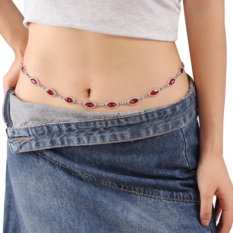 Luxury Marquise Crystal Waist Chain For Women Adjustable Alloy Rhinestone Belly Body Chain Belt Dress Decoration Accessories