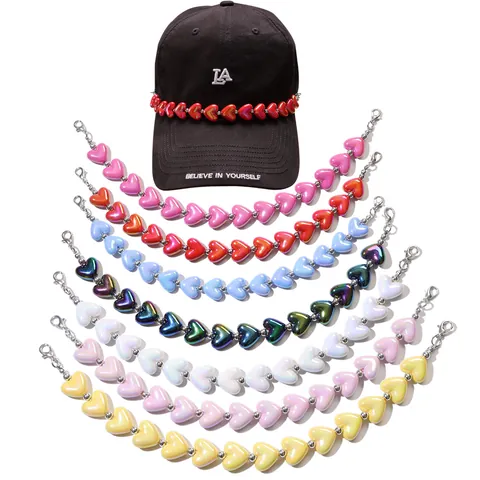 Cadena de Sombrero de Cuentas en Forma de Corazón Irisado para Mujer Accesorios de Decoración con Cuentas de Resina y Cierre de Langosta