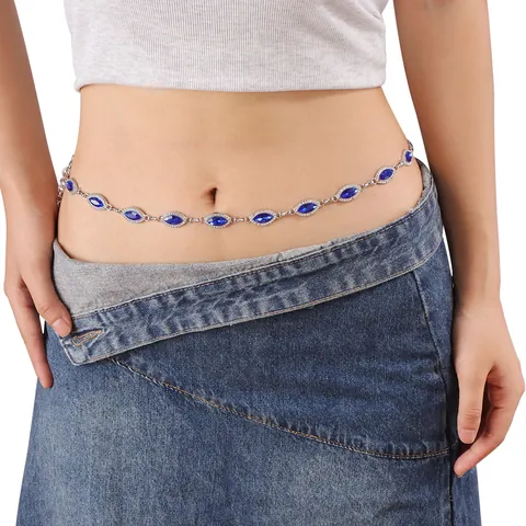 Luxury Marquise Crystal Waist Chain For Women Adjustable Alloy Rhinestone Belly Body Chain Belt Dress Decoration Accessories