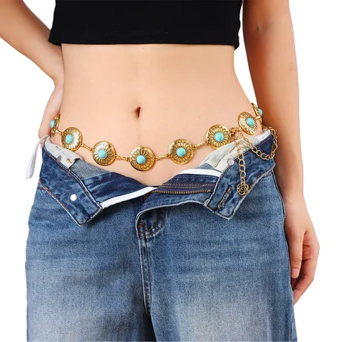 Bohemian Vintage Επιχρυσωμένο Κράμα Τουρκουάζ Statement Αλυσίδα Μέσης Ajoure Body Chain Κοσμήματα Παραλίας Γυναικεία