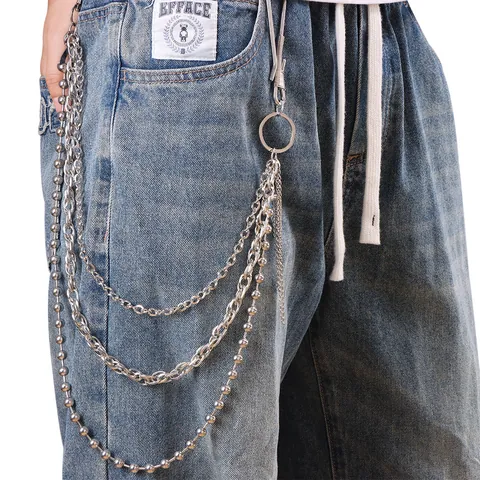 Punk Metallo Catena Per Pantaloni Multistrato Per Uomo Donna Hip Hop Streetwear Jeans Catena Da Vita Con Gancio Gioielli In Lega Argento