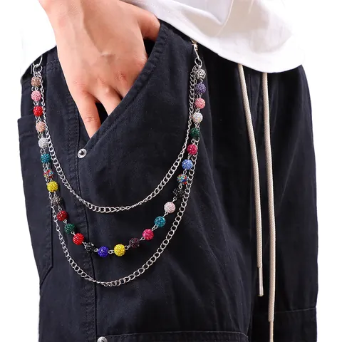 Y2K Mehrlagige Legierung Bunte Strass Perle Hosenkette Hip Hop Punk Taillenkette Für Jeans Unisex Streetwear Schmuck